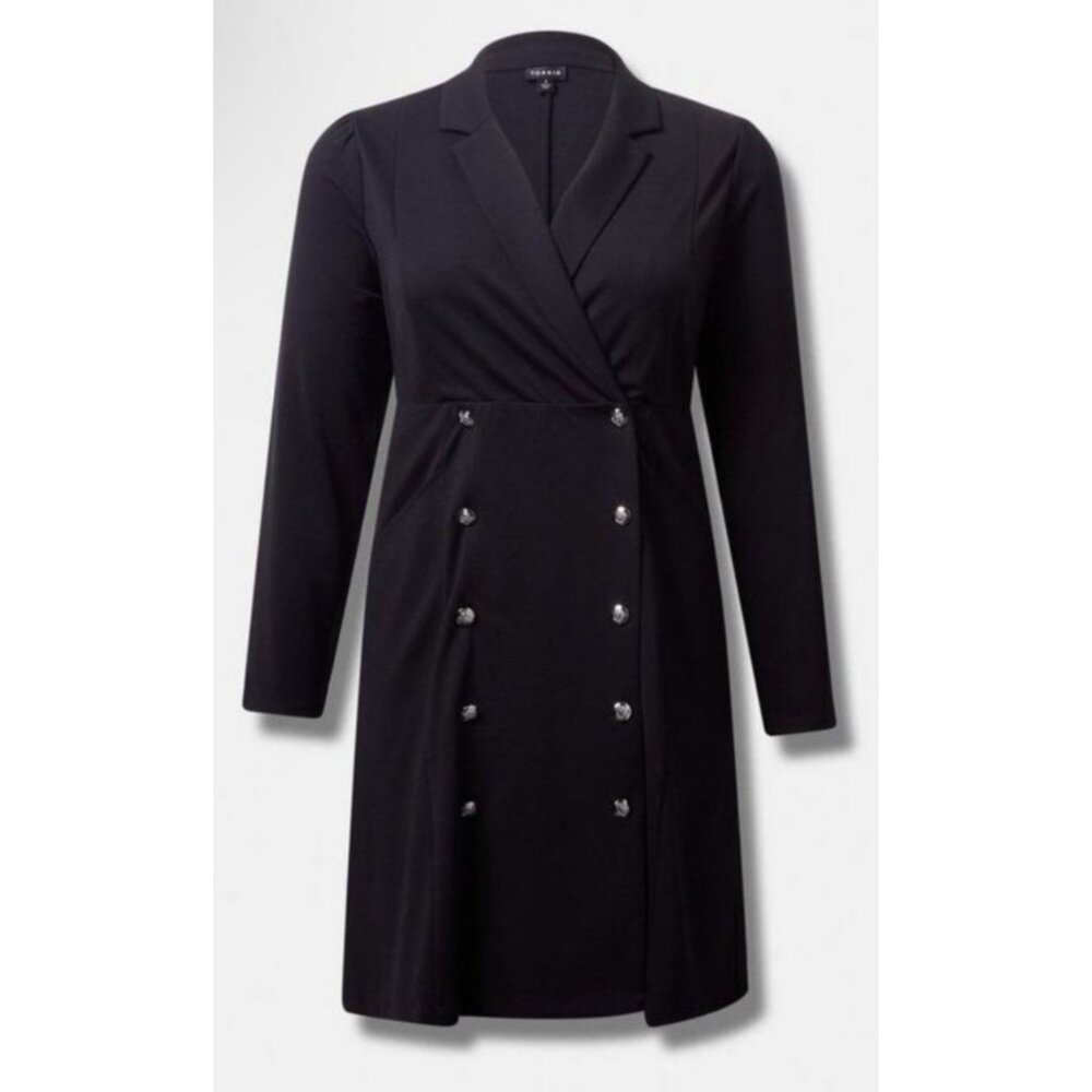 Torrid Black Mini Ponte Double-Breasted Blazer Dress Sz 0 (L /12) Long Sleeves